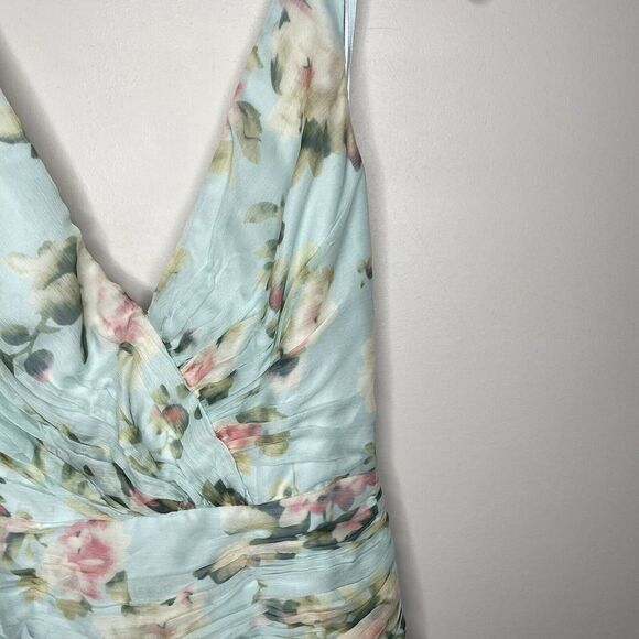 MAC DUGGAL Dress Womens 2 Floral Ruffle Hem Chiffon Ruched Sleeveless Sheath - Picture 4 of 15